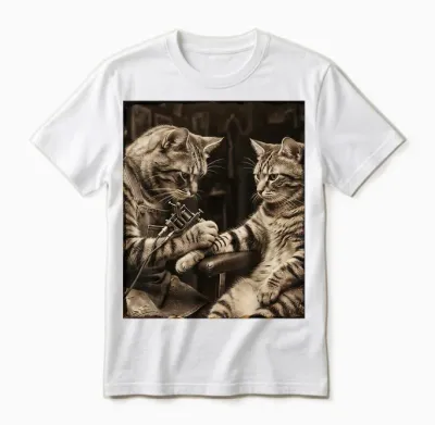 Chat Tatouage Chat Drôle Meme Encres Kitty Humour Tatoueur Artiste Unisex T-Shirt - White