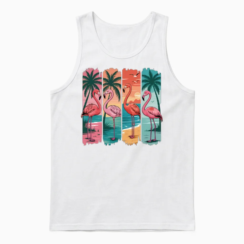Flamingo Summer Retro Beach Girly Ocean Unisex Tank Top in White