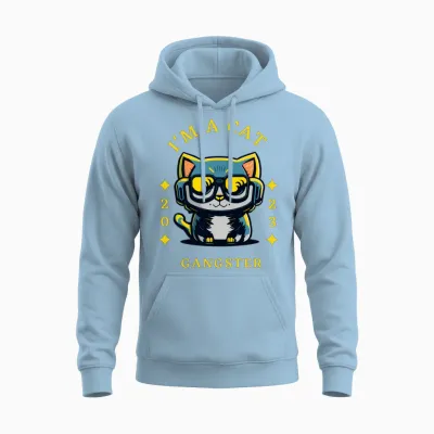 Cat Gangster Retro Unisex Hoodie - Light Blue