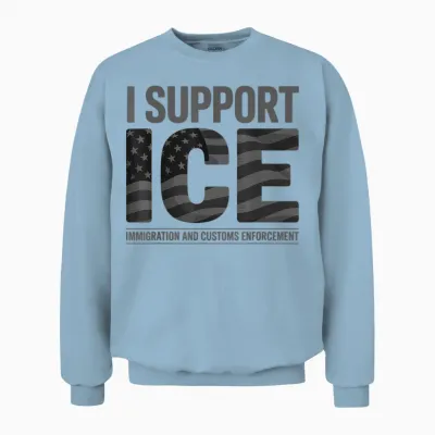 I Support Ice, Immigration Officers American Flag Vintage Unisex Sweatshirt - Light Blue