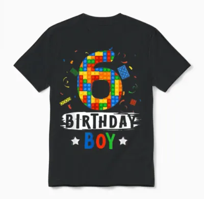 Birthday Boy Building Blocks 6 Years Old Unisex T-Shirt - Black