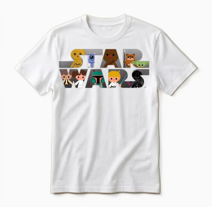 Star Wars Logo Kawaii Multi-Character Unisex T-Shirt in White