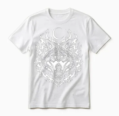 Lupine Flame Moon Wolf Unisex T-Shirt - White