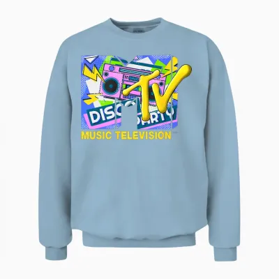 Mademark X Mtv - the Official Mtv Logo with Ghettoblaster for Disco Party Unisex Sweatshirt - Light Blue