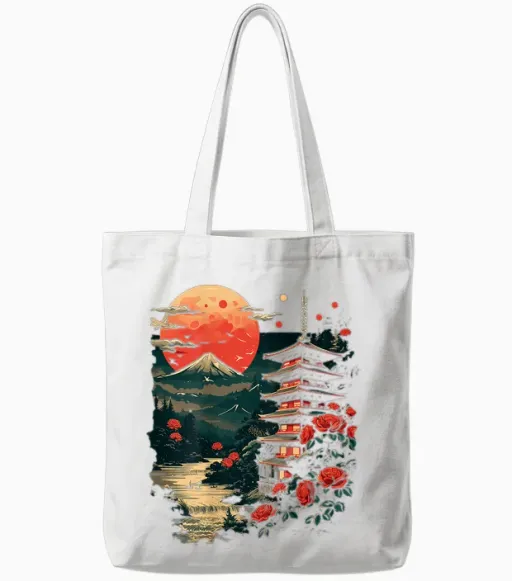 Japan Backprint T-Shirt, Black Tote Bags - White