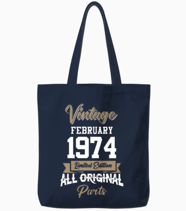 February 1974 Vintage Birthday Present Tote Bags in Navy