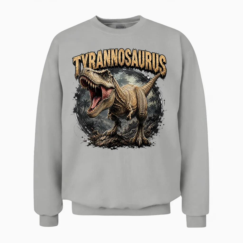 Tyrannosaure Dinosaure Prédateur Jurassique T Rex Rugissement Unisex Sweatshirt in Ash