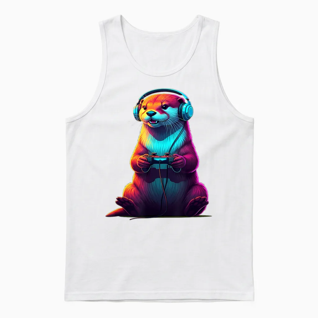 Otter Gaming Animal Video Games Funny Otter Unisex Tank Top in White