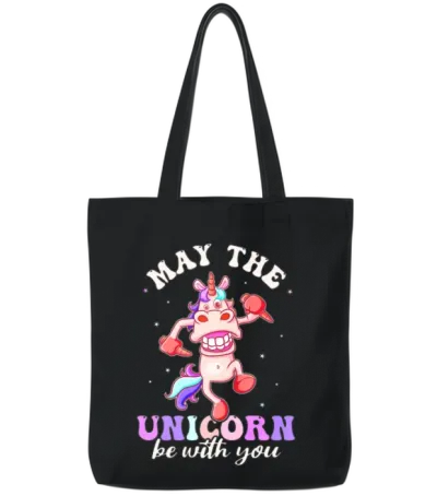 Funny Mythical Creatures, Dinosaurs, Funny Unicorn Tote Bags - Black