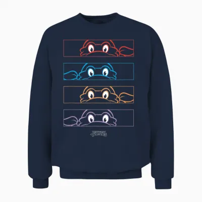 Teenage Mutant Ninja Turtles Group Line Art Face Mask Panels T-Shirt, Black Unisex Sweatshirt - Navy