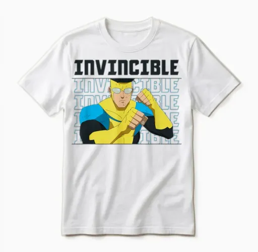 Invincible Mark Grayson Fighting Pose Distressed Poster T-Shirt, Black, S Unisex T-Shirt in White