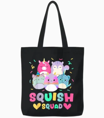 Squish Squad Birthday Shirt for Girls Tote Bags - Black