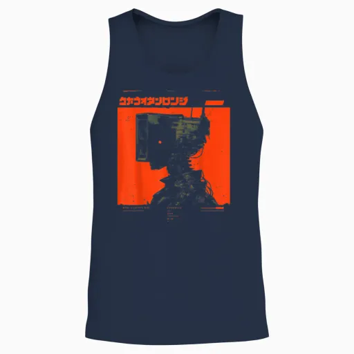 Futuristic Techwear Japanese Cyberpunk Harajuku Horror Punk T-Shirt, Black Unisex Tank Top - Navy