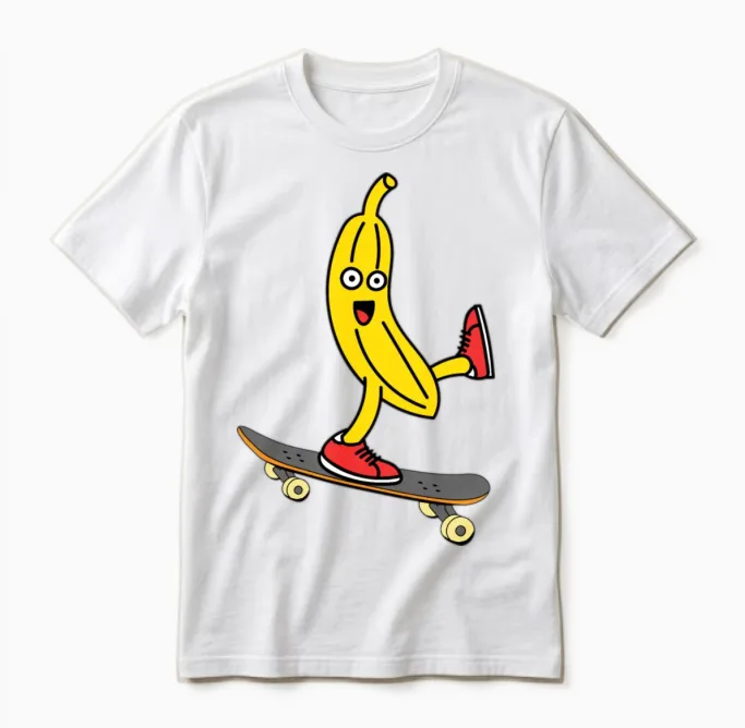Banana Skateboard Funny Unisex T-Shirt in White