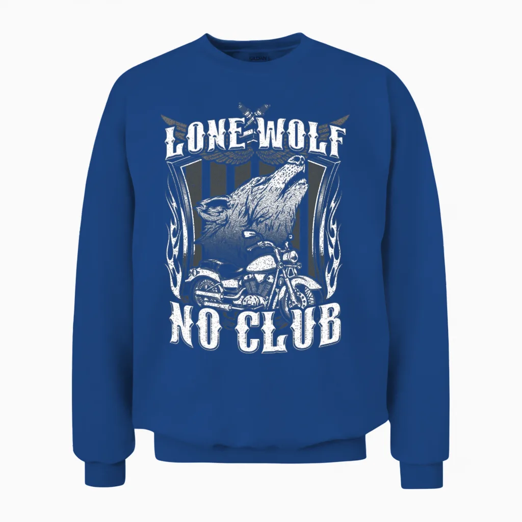 Lone Wolf No Club Moto Rider Biker Wolves Femme Homme Manche Longue Unisex Sweatshirt in Royal