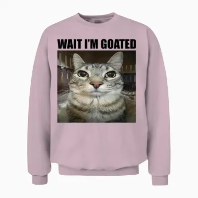 Wait I'm Goated Funny Sarcatic Cat Meme Retro Vintage Humour Unisex Sweatshirt - Light Pink