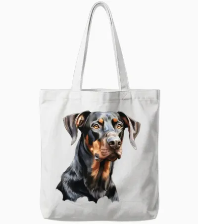 Doberman Illustration Tote Bags - White