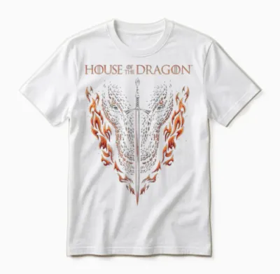 House of the Dragon Fire, Sword and Dragon Unisex T-Shirt - White