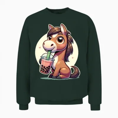 Kawaii Horses Bubble Tea Boba Horse Unisex Sweatshirt - Forest