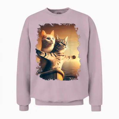 Titanic Meme Kids Girls Funny Cat Titanic T-Shirt, Black, S Unisex Sweatshirt - Light Pink
