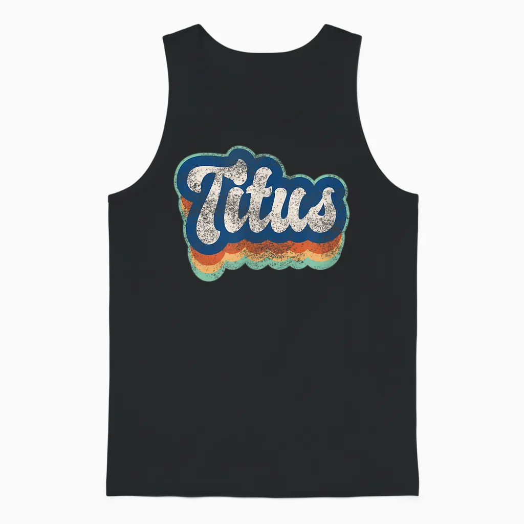 Titus Vorname Junge Vintage Stil 70er 80er Jahre Personalisiert Unisex Tank Top in Black