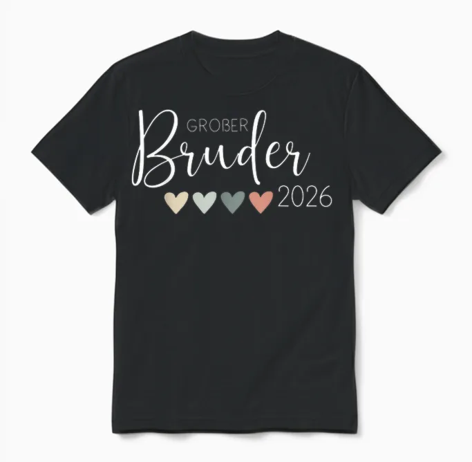 Ich Werde Ein Großer Bruder 2026 Heart Baby Announcement Unisex T-Shirt in Black