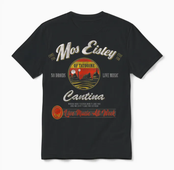 Star Wars Classic Mos Eisley Cantina Live Music All Week Ad Unisex T-Shirt in Black
