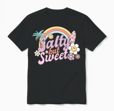 Salty but Sweet, Summer, Retro, Unisex T-Shirt - Black