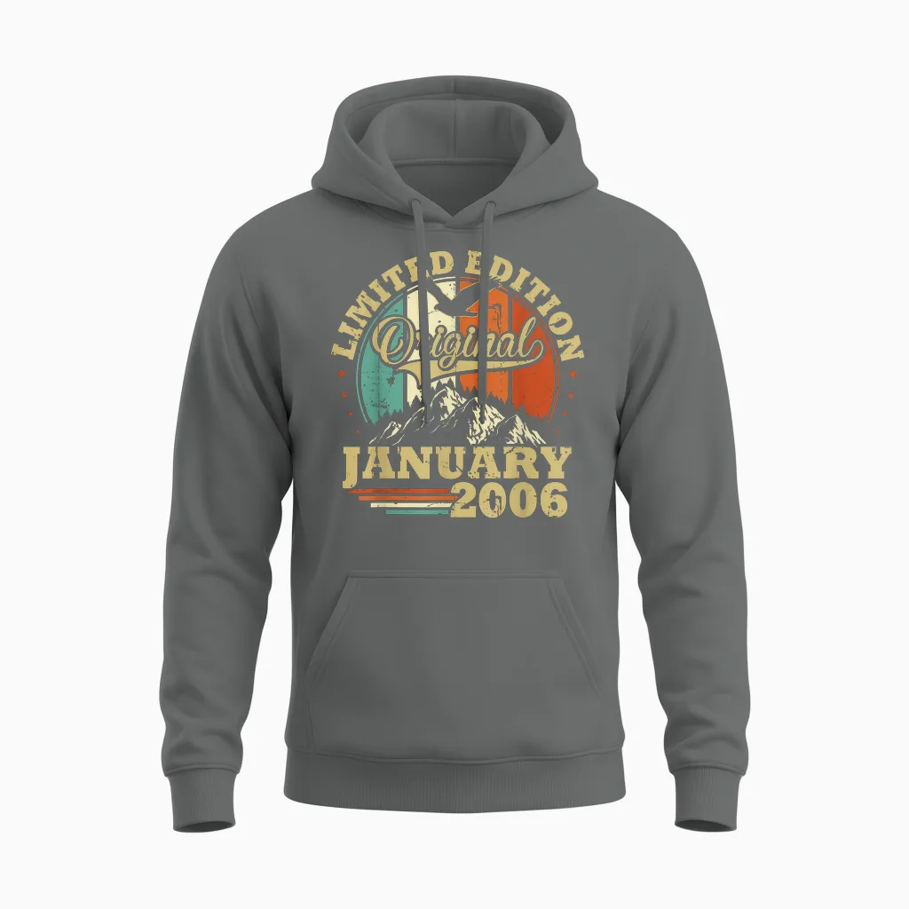 Anniversaire 20 Ans Vintage Janvier 2006 Garçons Et Filles Unisex Hoodie in Graphite Heather
