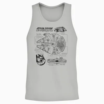 Star Wars Millennium Falcon T-Shirt with Detailed Schematics T-Shirt, Gray, S Unisex Tank Top - Ash