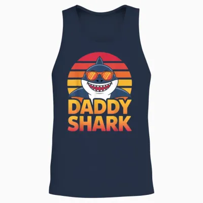 Daddy Shark Retro Sunglasses for Father's Day Unisex Tank Top - Navy