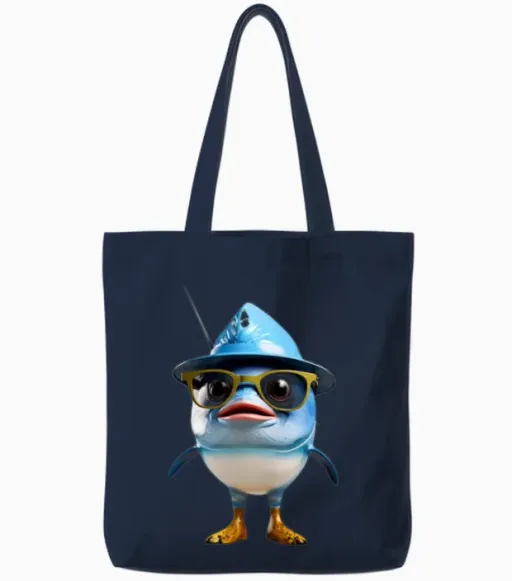 Funny Fish Tote Bags - Navy