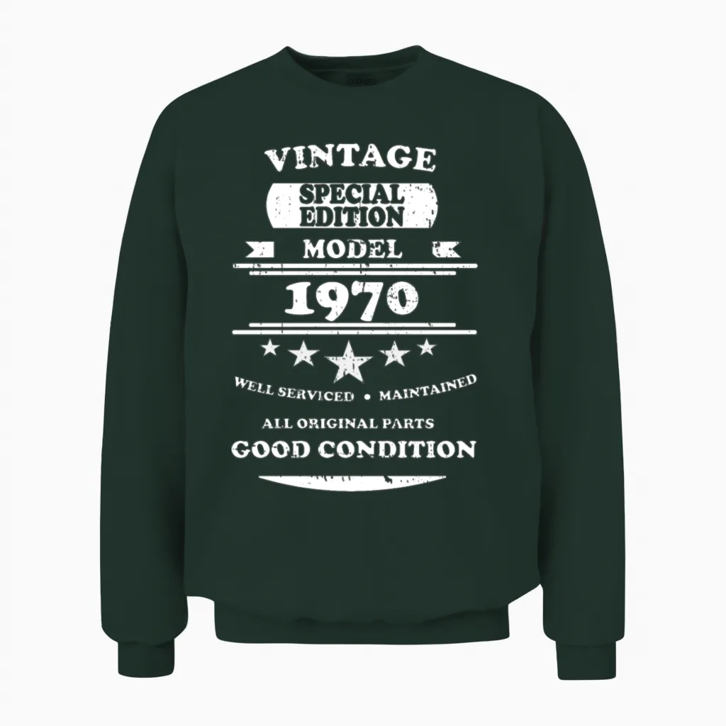 Vintage Retro White 1970 Unisex Sweatshirt in Forest