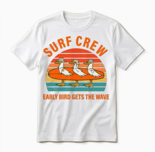 Surf Crew Early Bird Gets the Wave Unisex T-Shirt in White