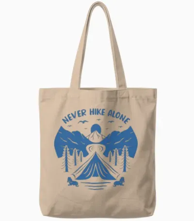 Never Hike Alone Tote Bags - Natural