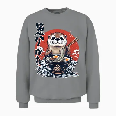 Kawaii Ramen Otter Cat Japan Y2k Manga Anime Unisex Sweatshirt - Sport Grey