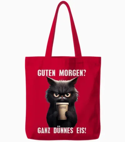 Guten Morgen Very Thin Ice Black Cat Morning Grump Tote Bags - Red