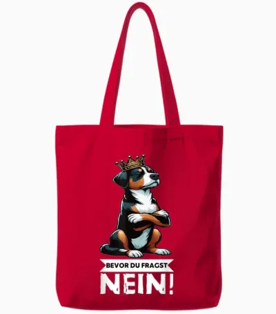 T-Shirt with German Text "bevor Du Fragst Nein Appenzeller Mountain Dog" Mountain Dog Holder Tote Bags - Red
