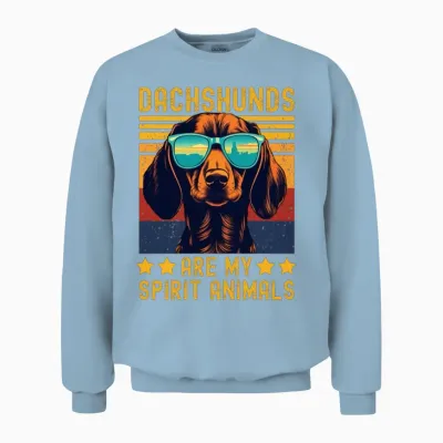 Dachshund with Sunglasses Retro Unisex Sweatshirt - Light Blue