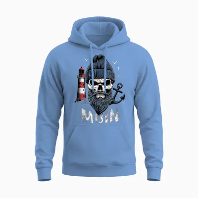Moin Skull Lighthouse Moin North German Coastal Motif T-Shirt, Black, S Unisex Hoodie - Carolina Blue