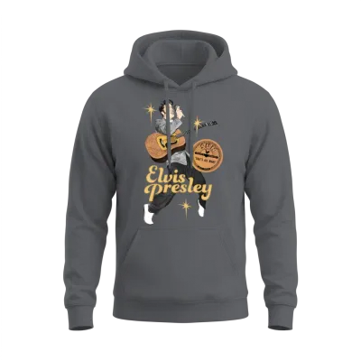 Elvis Presley with Guitar and Microphone Unisex Hoodie - Charcoal