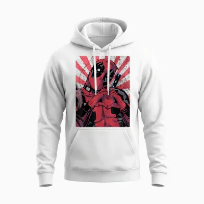 Marvel Deadpool Heart Hands T-Shirt, Black, S Unisex Hoodie - White