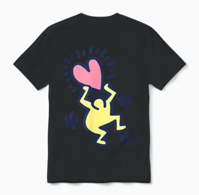 Keith Haring Tanzender Mann Mit Herz-Kunstwerk Unisex T-Shirt - Black