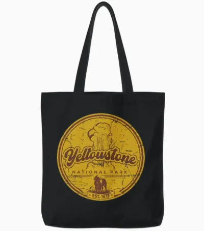 Yellowstone Us National Park Bison Buffalo Vintage Tote Bags - Black
