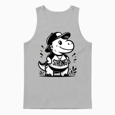 Strong Dinosaur ( Black & White ) Unisex Tank Top - Ash