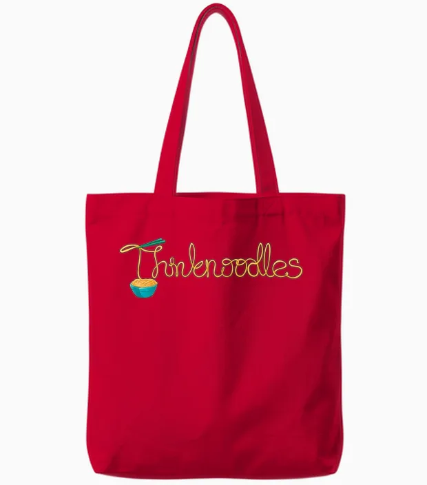 Funny Cute Noodles Tote Bags in Red