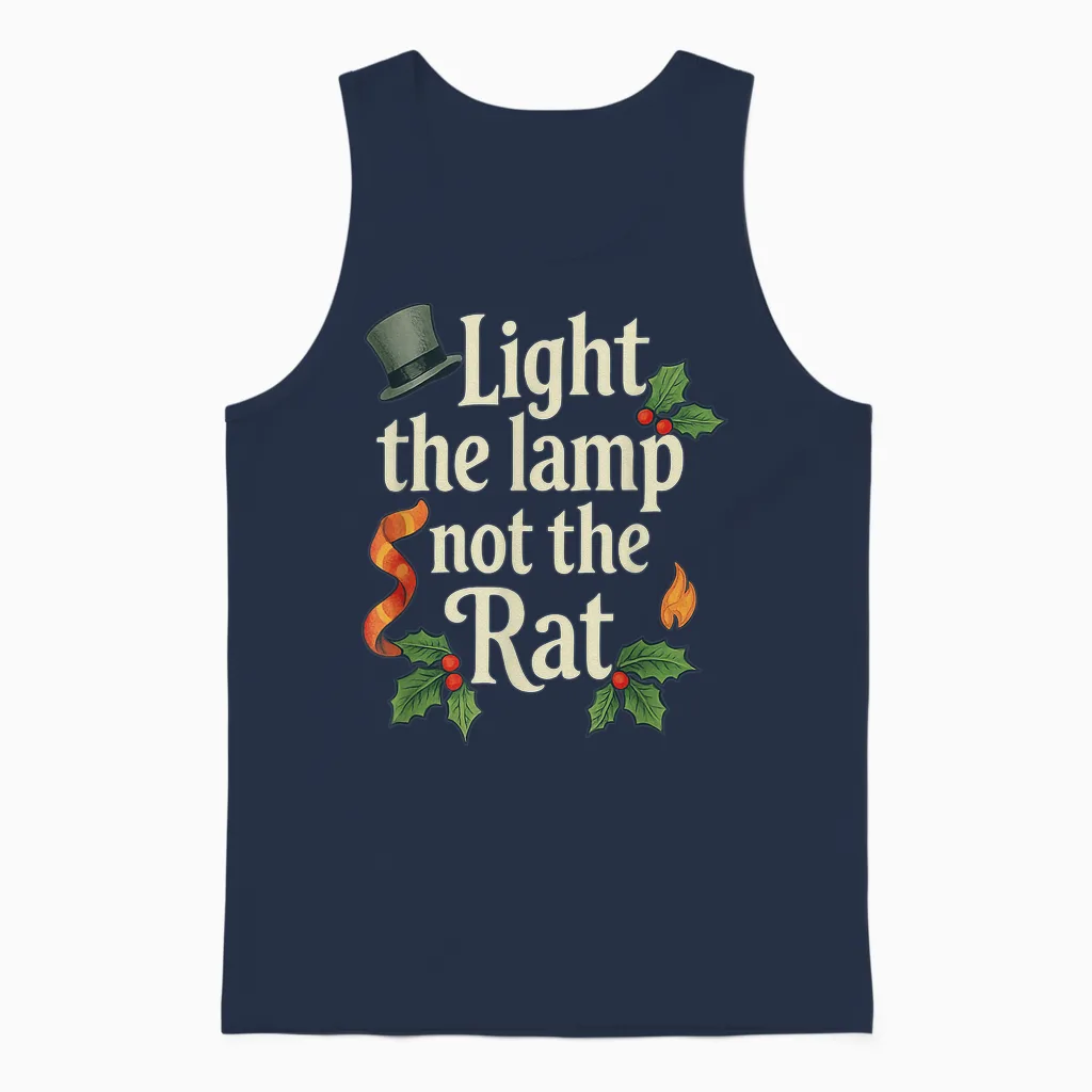 Light the Lamp Not the Rat Funny Christmas Matching Family Unisex Tank Top in Navy