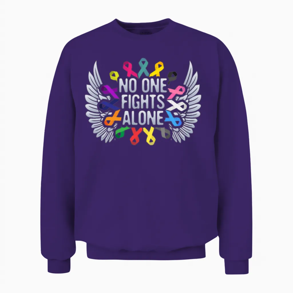 Multi Color Ribbon Cancer Awareness, No One Unisex Sweatshirt in Purple