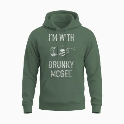 Couple St Patricks Day Shirts I'm with Drunky Mcgee Funny Unisex Hoodie - Military Green