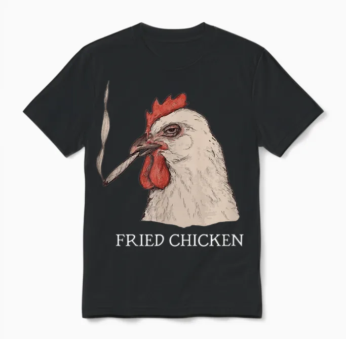 Fried Chicken 420 Smoking Marijuana, Funny Stoner, Weed Meme Unisex T-Shirt in Black